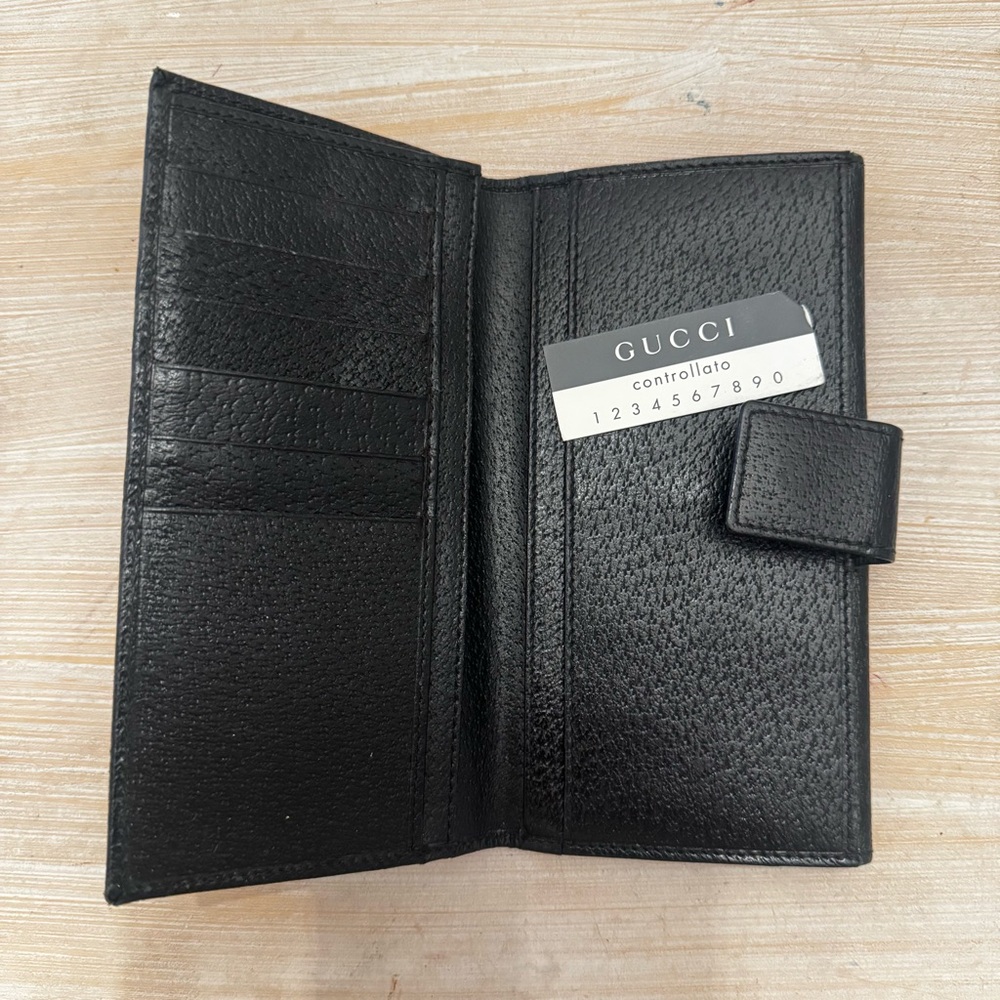 Vintage Gucci Black Leather Continental Wallet with Silver Bar Detail - Picture 4 of 6
